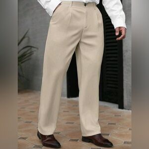 BNWT Men's Beige Pleated Front Straight Fit Trousers